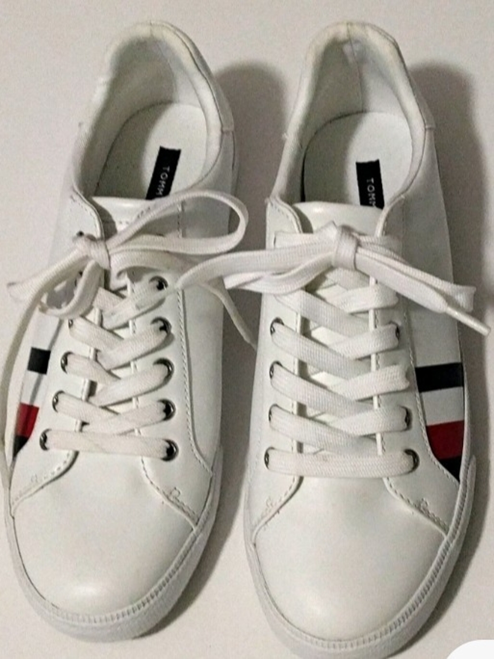 Tommy Hilfiger White Low-Top Sneakers with Red & Navy Stripe